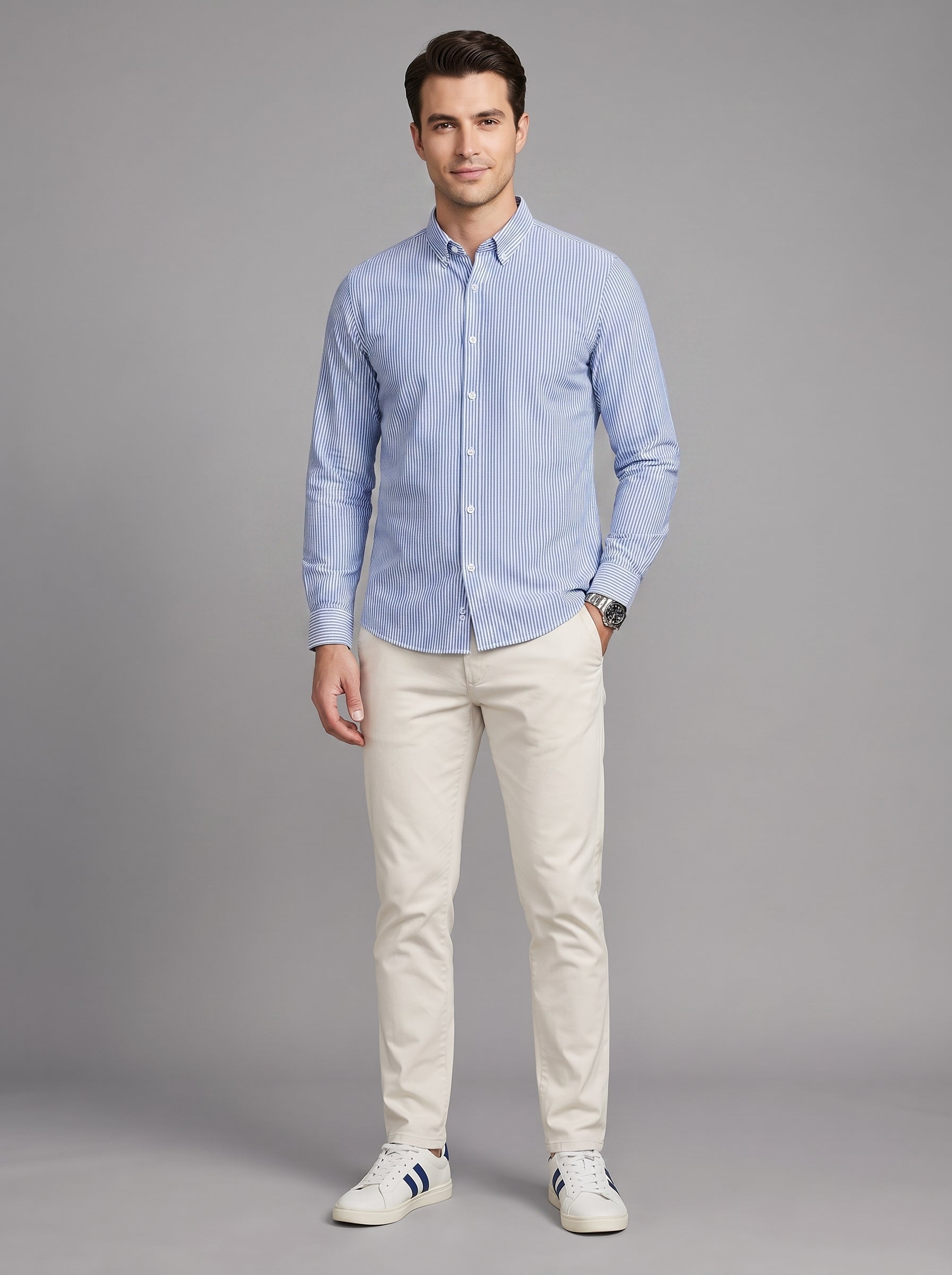 Oxford Shirt Classic Striped Thin, Baby Blue