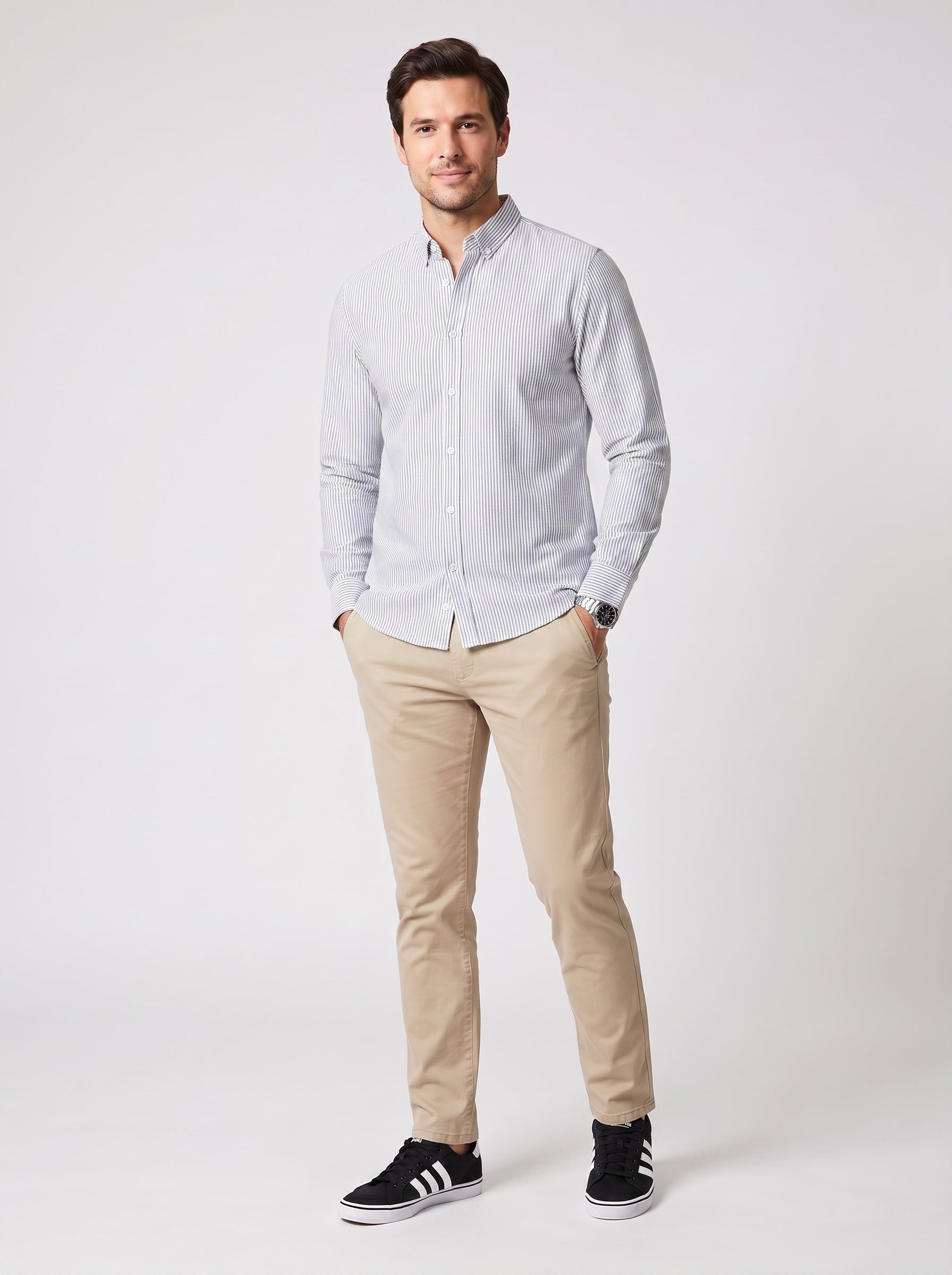Oxford Shirt Classic Striped Thin, Grey