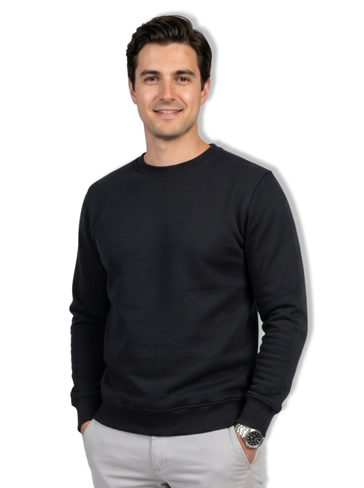 Sweatshirt Crew Neck Plain, Black