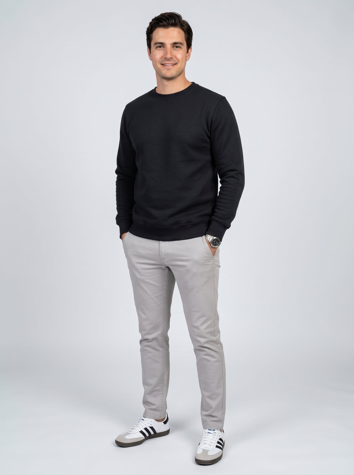 Sweatshirt Crew Neck Plain, Black