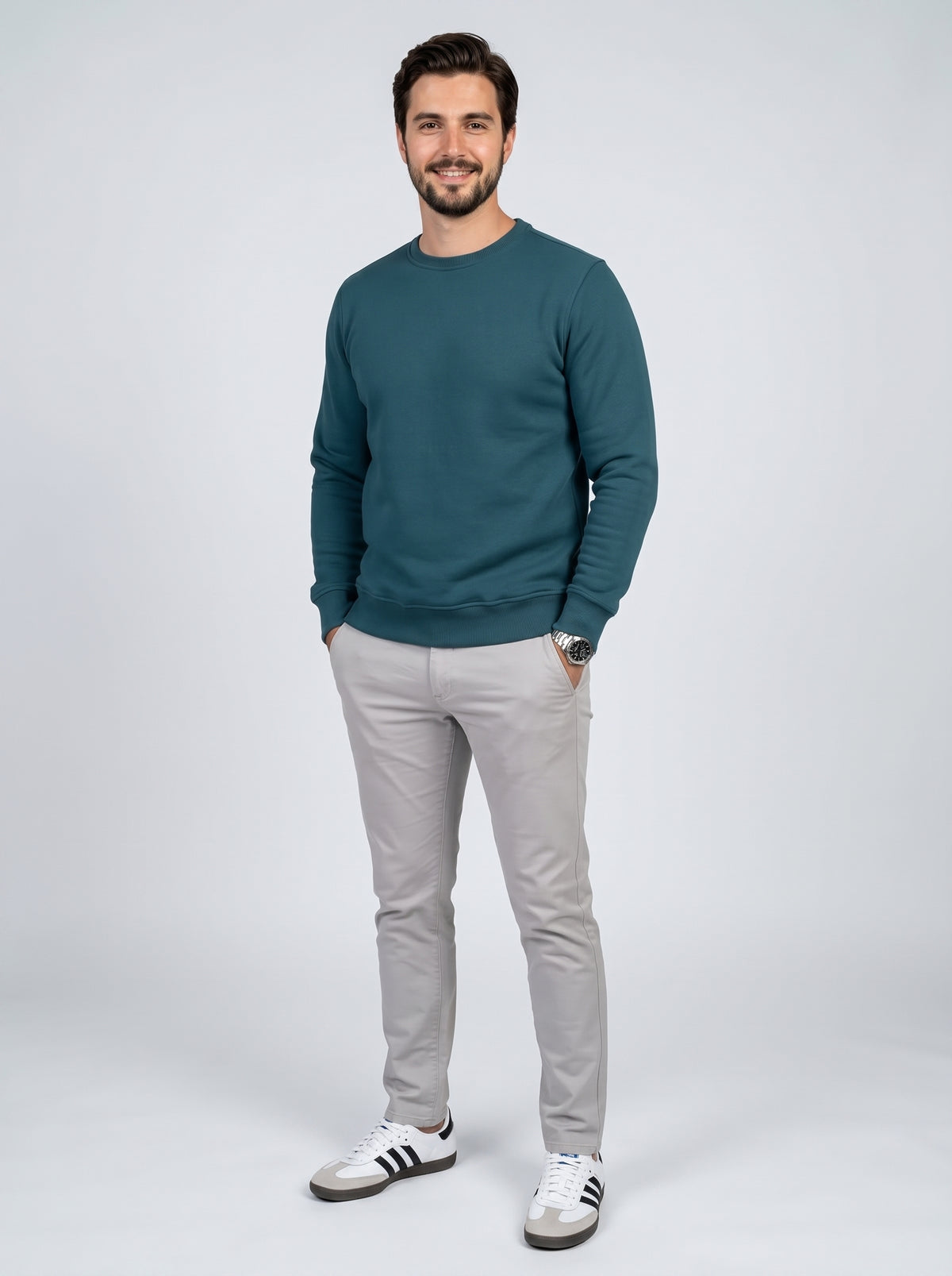 Sweatshirt Crew Neck Plain, Green