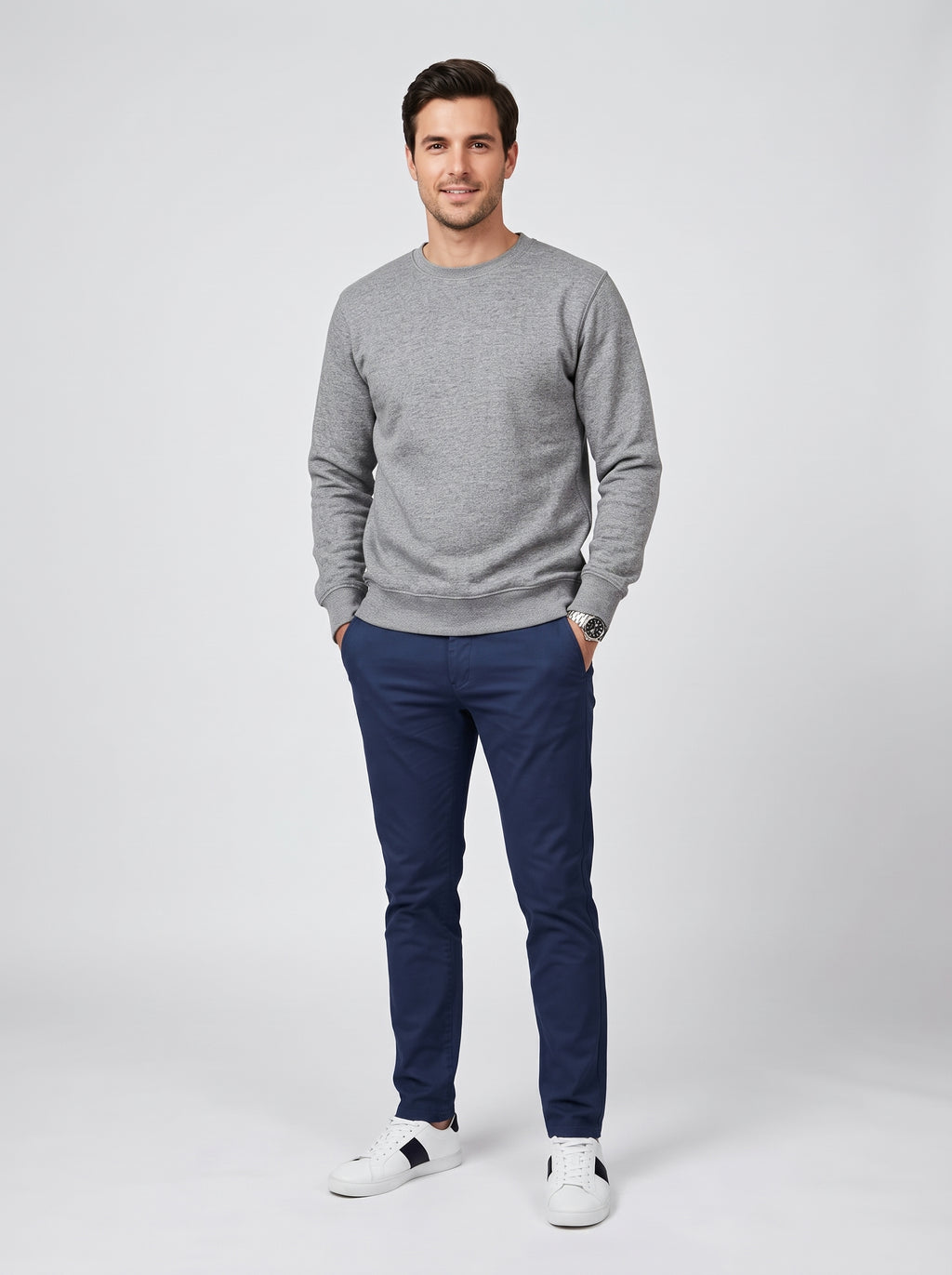 Sweatshirt Crew Neck Plain, Heather grey