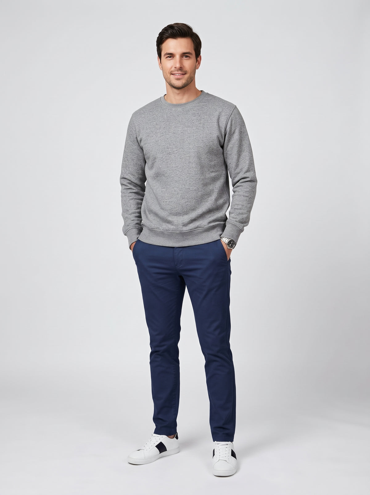 Sweatshirt Crew Neck Plain, Heather grey