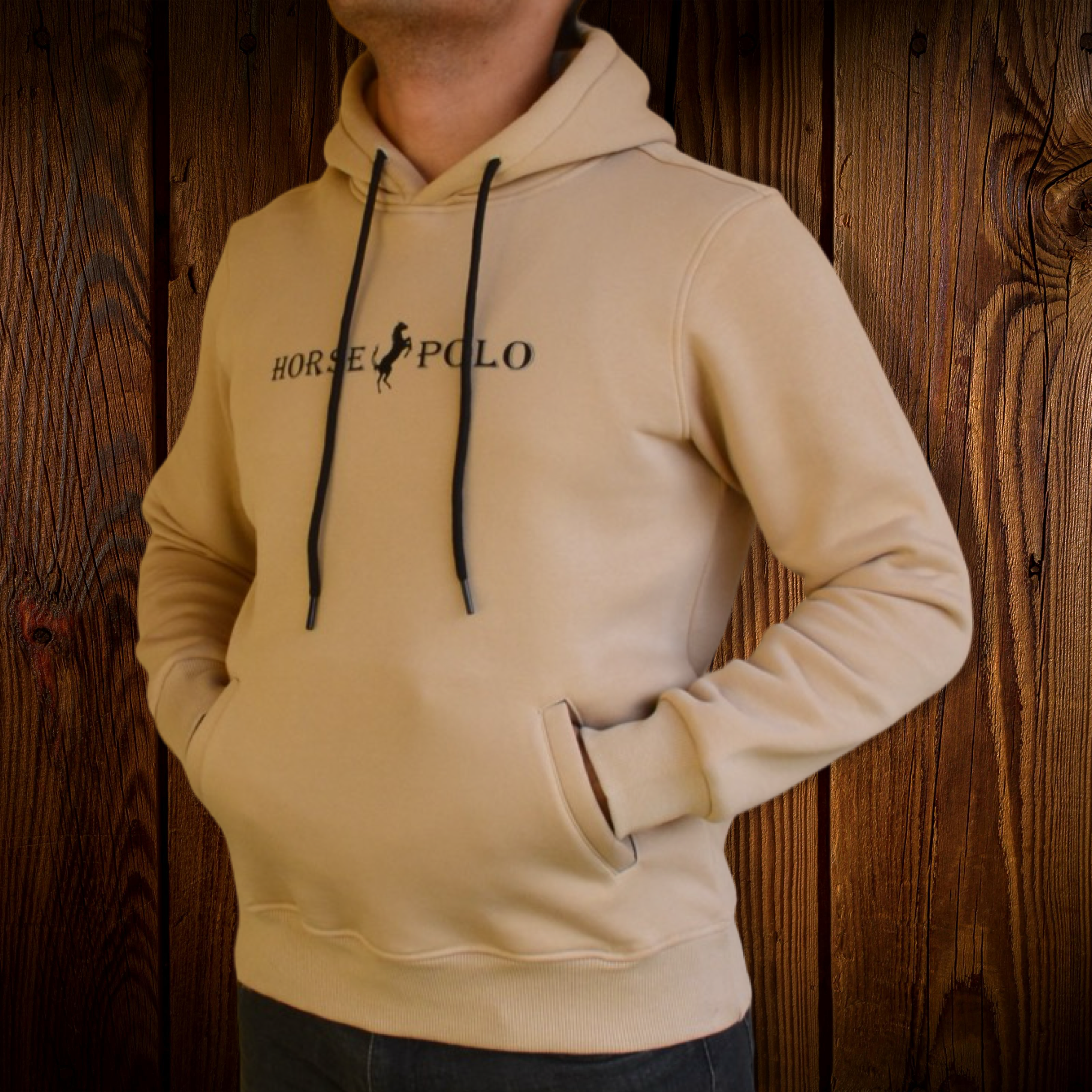 Sweatshirt Hoodie Welt Pocket, Beige