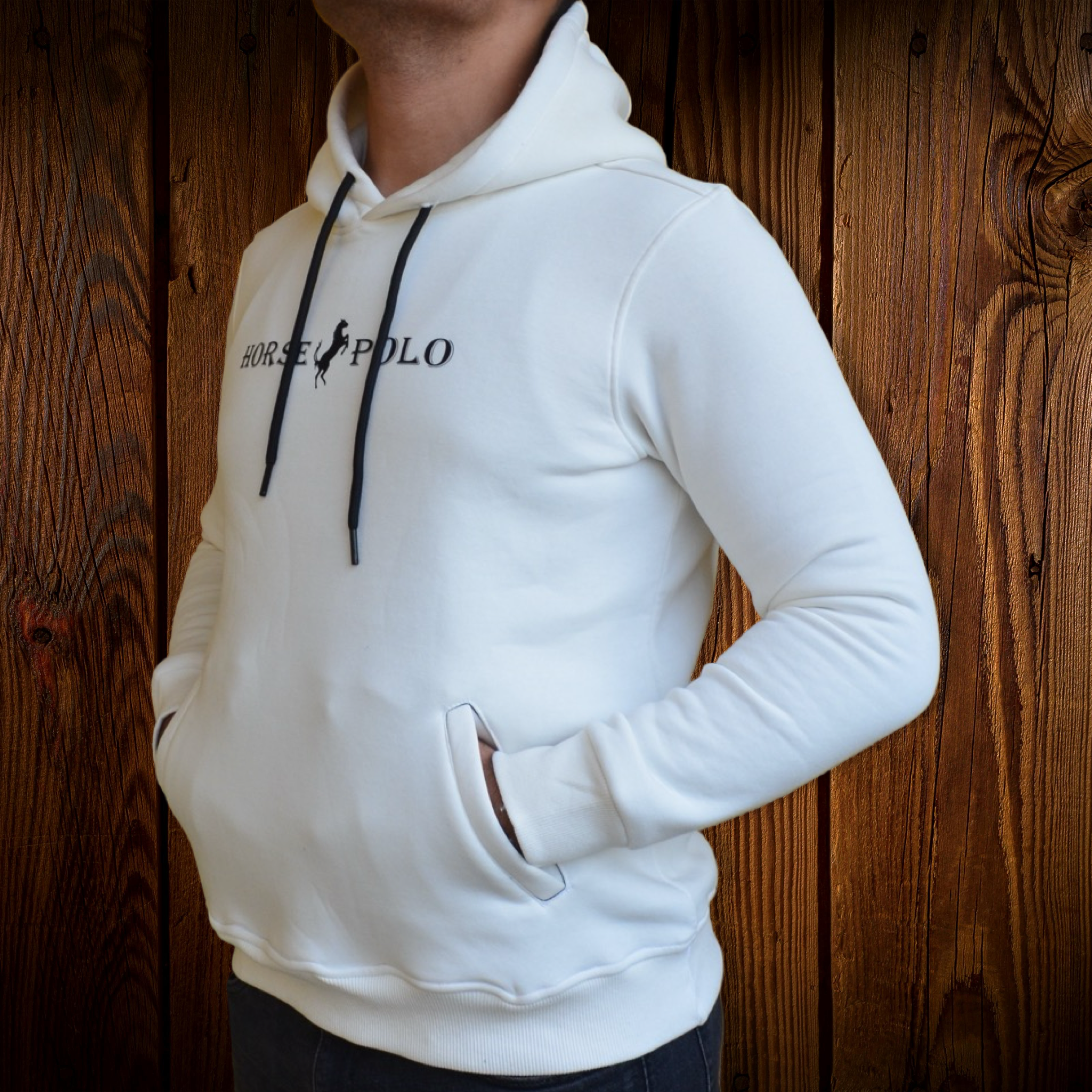 Sweatshirt Hoodie Welt Pocket, Off White