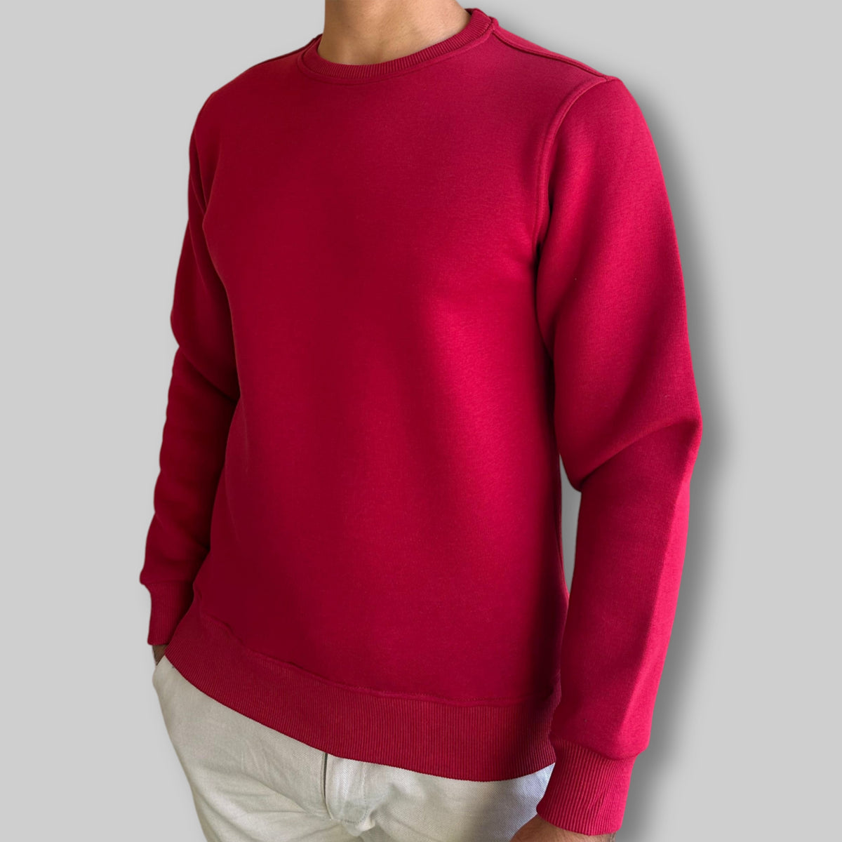 Sweatshirt Crew Neck Plain, Maroon