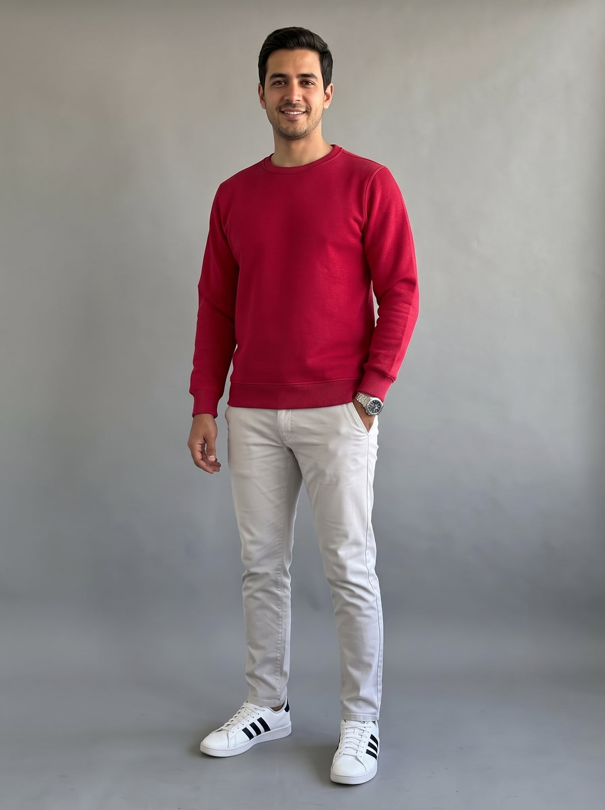 Sweatshirt Crew Neck Plain, Maroon