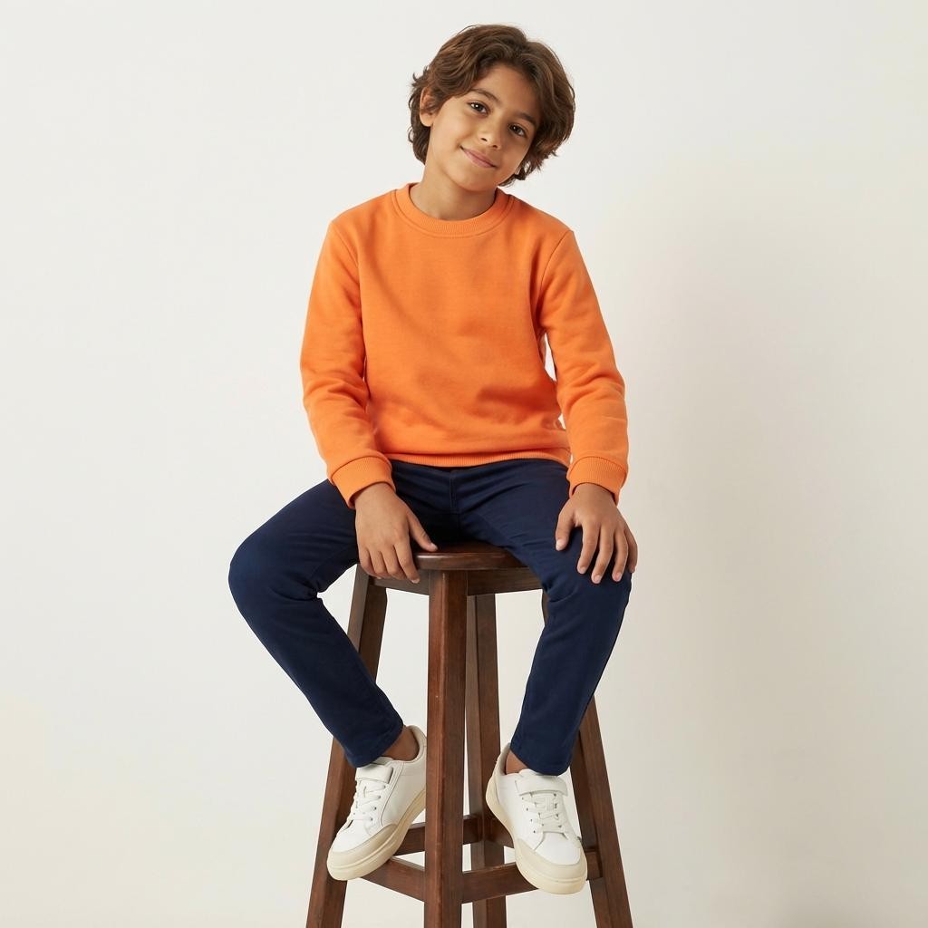 Sweatshirt round plain for Kids, Orange