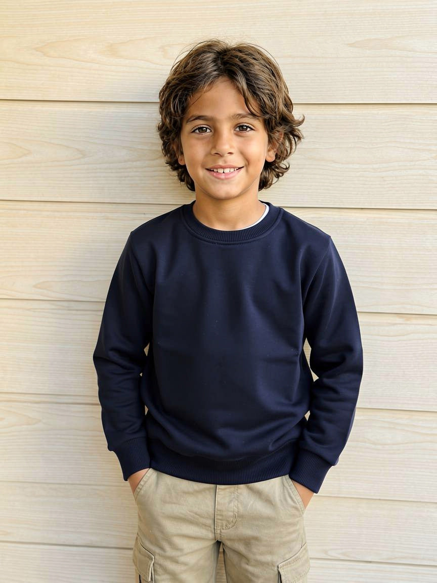 Sweatshirt round plain for Kids, Navy blue