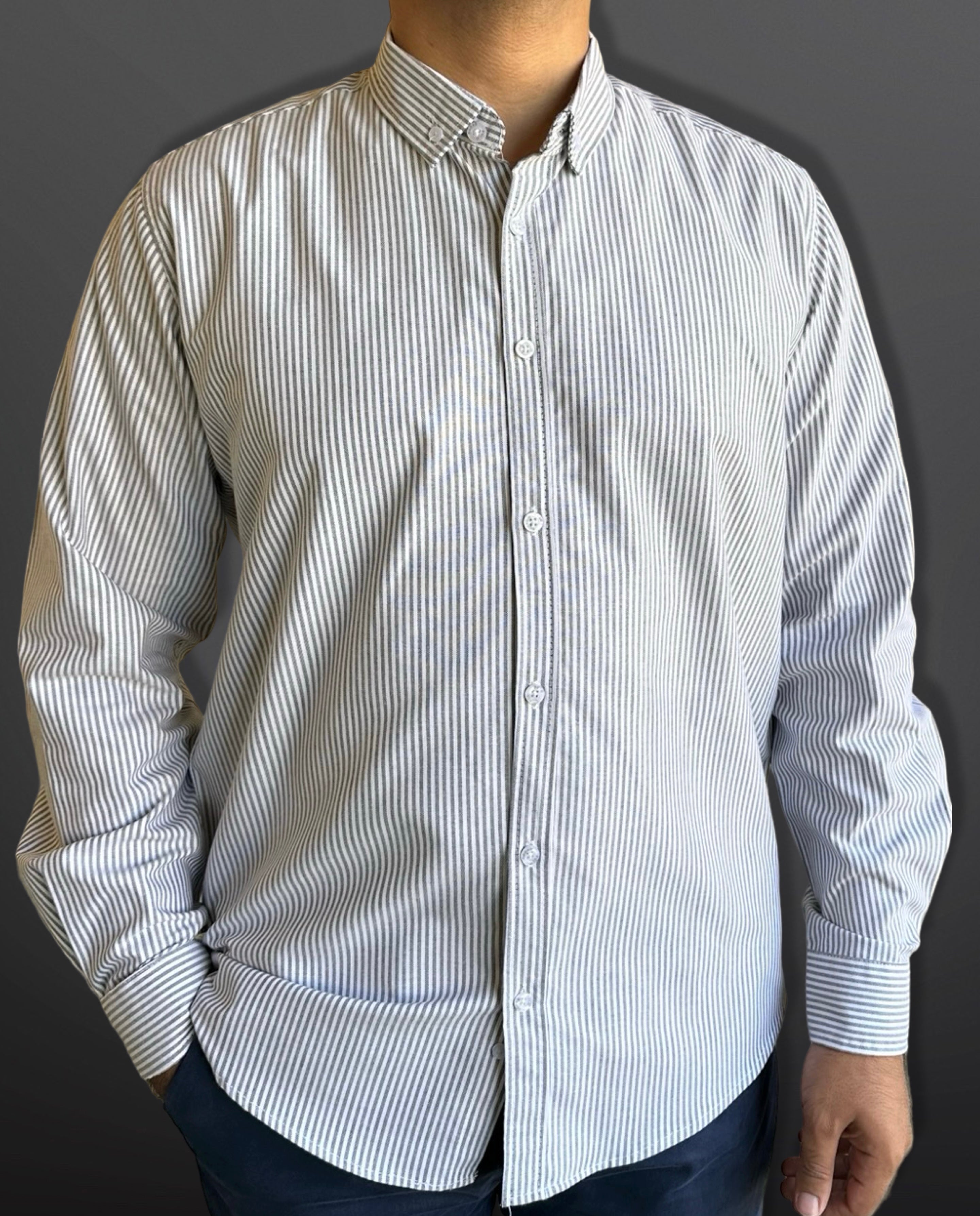 Oxford Shirt Classic Striped Thin, Grey