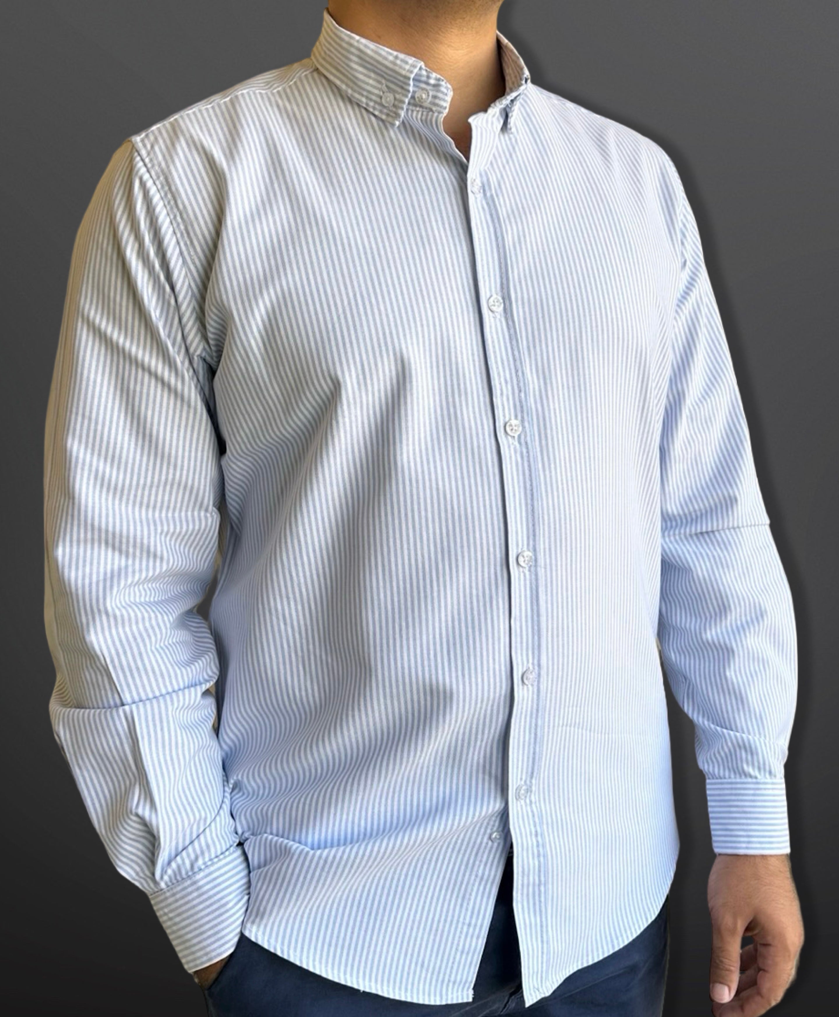 Oxford Shirt Classic Striped Thin, Baby Blue