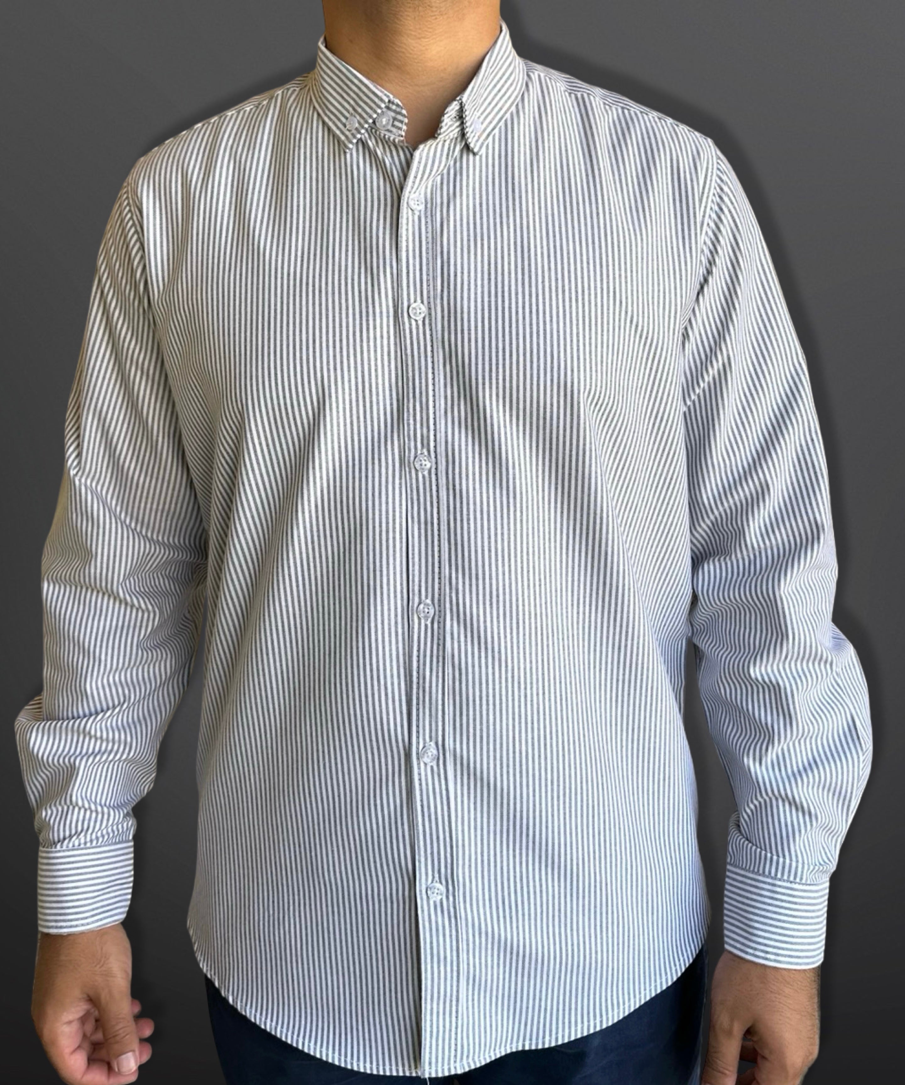 Oxford Shirt Classic Striped Thin, Grey