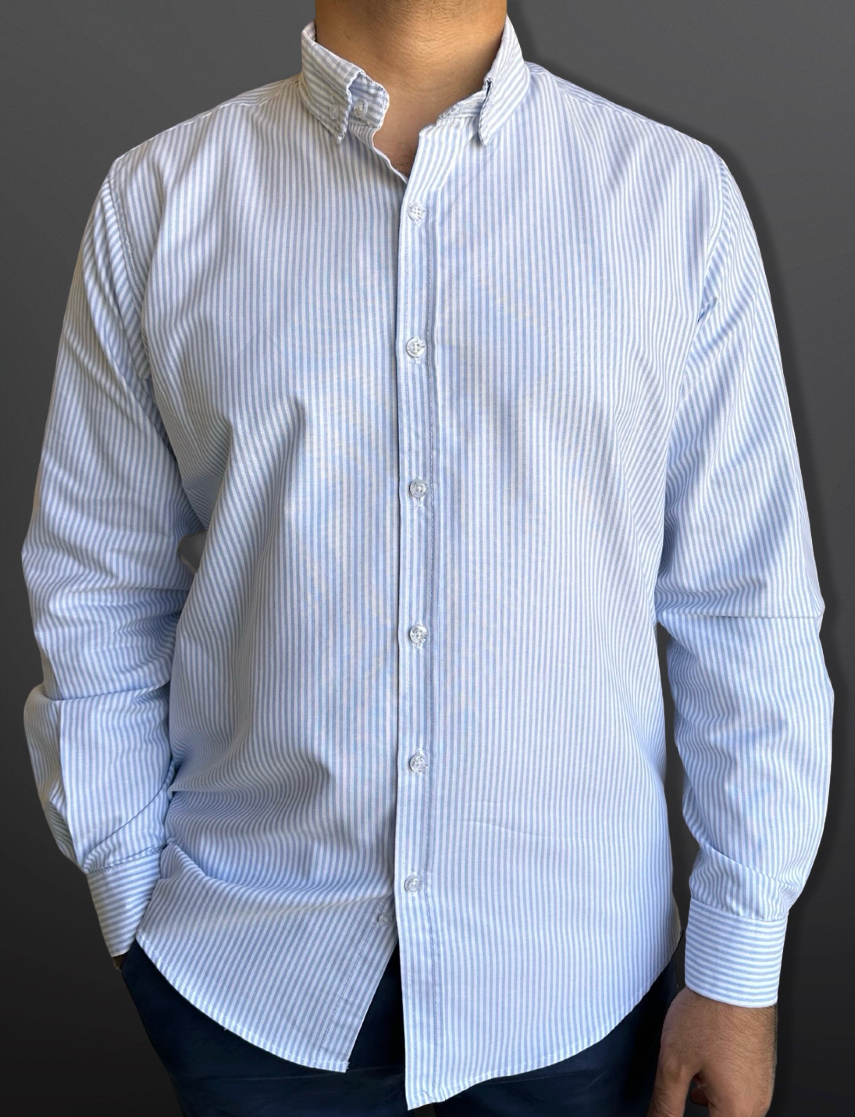 Oxford Shirt Classic Striped Thin, Baby Blue