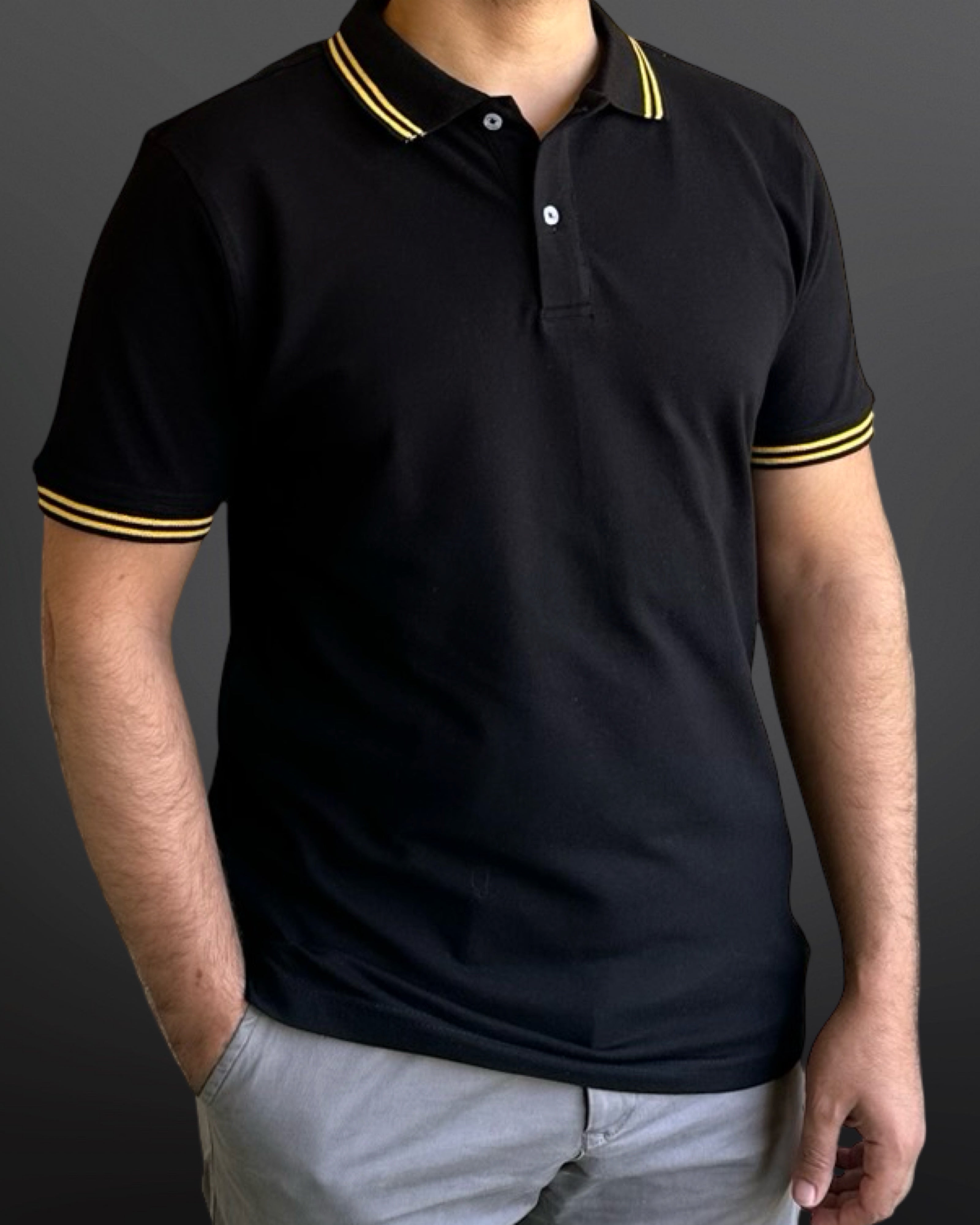Polo T-Shirt Casual Collar for men, Black - Yellow