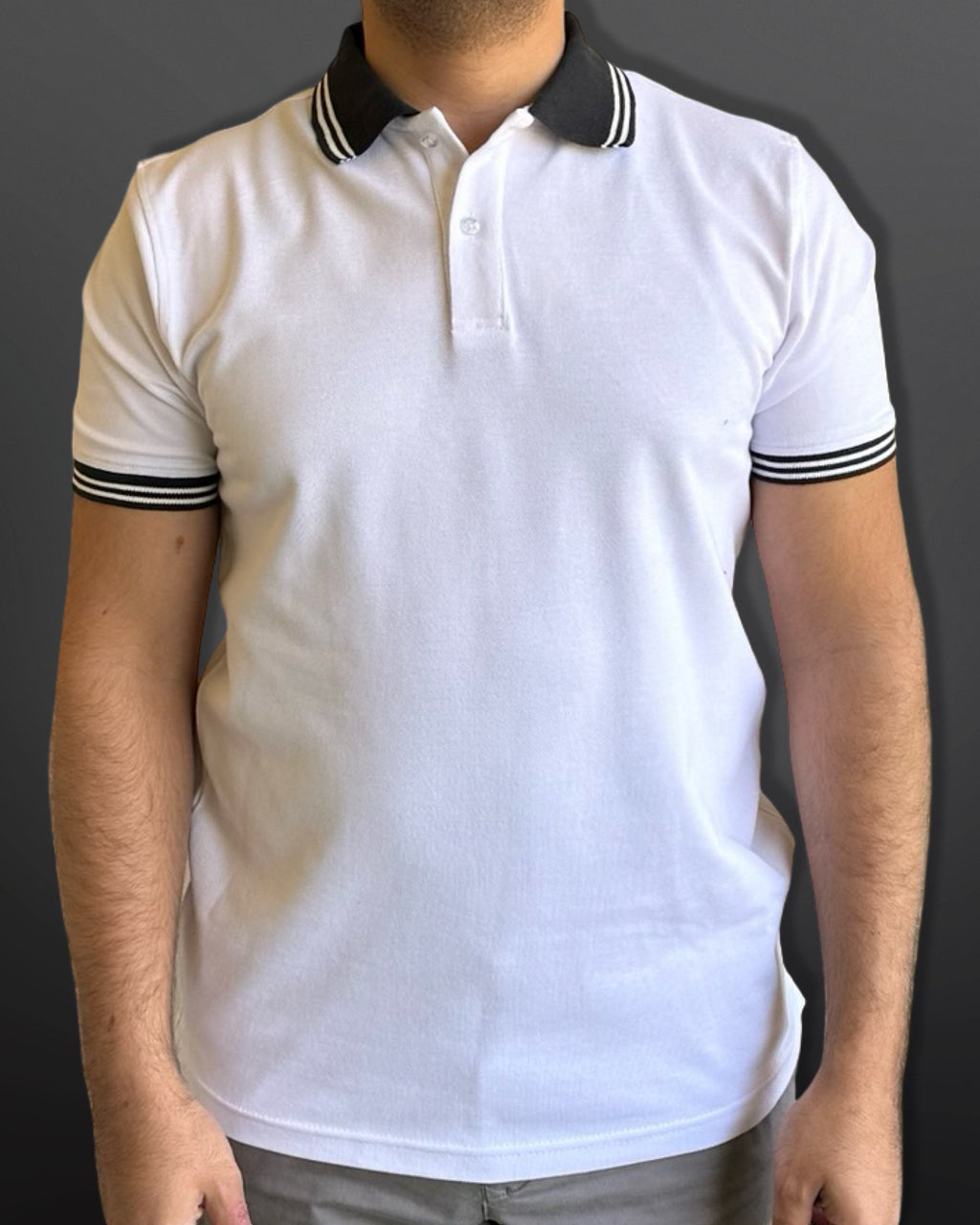 Polo T-Shirt Casual Collar for men, White - Navy Blue