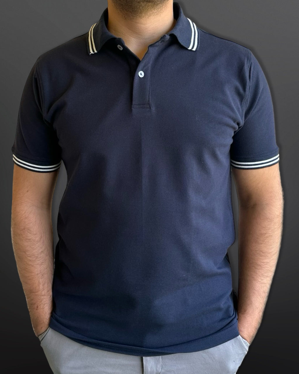 Polo T-Shirt Casual Collar for men, Navy Blue - White