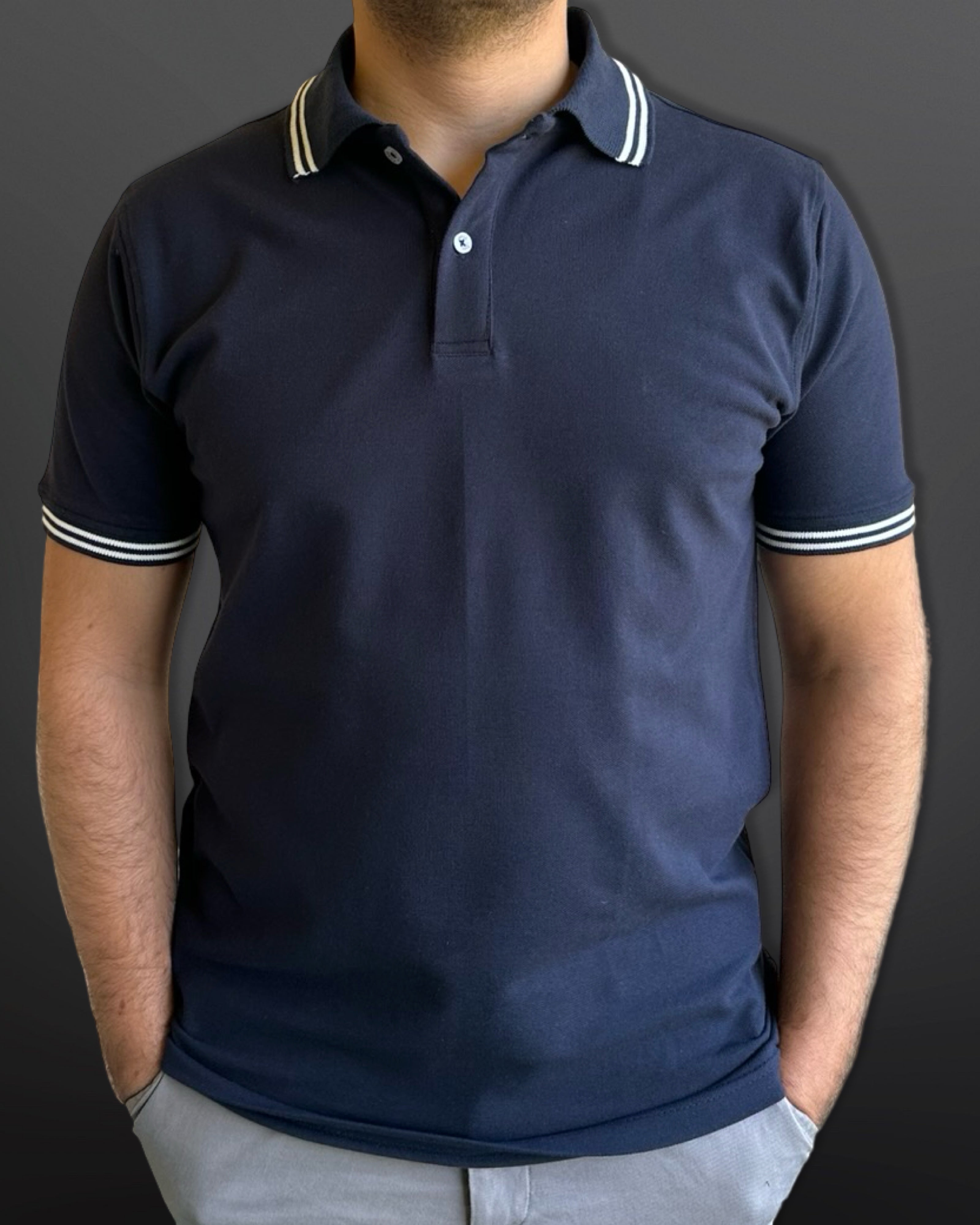 Polo T-Shirt Casual Collar for men, Navy Blue - White