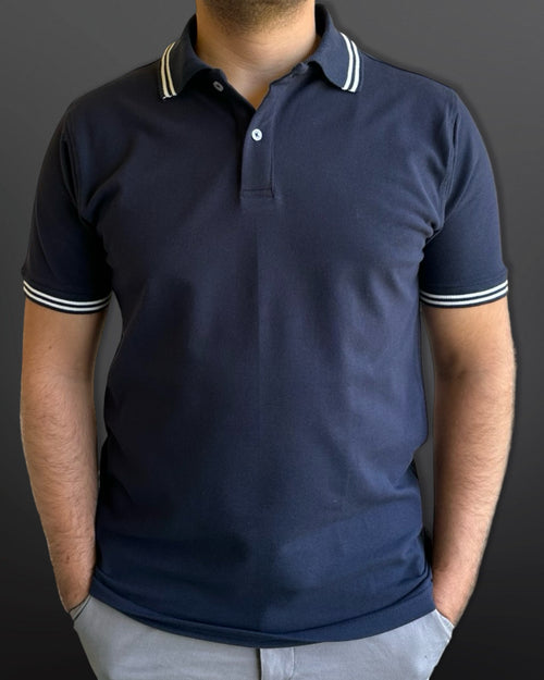 Polo T-Shirt Casual Collar for men, Navy Blue - White