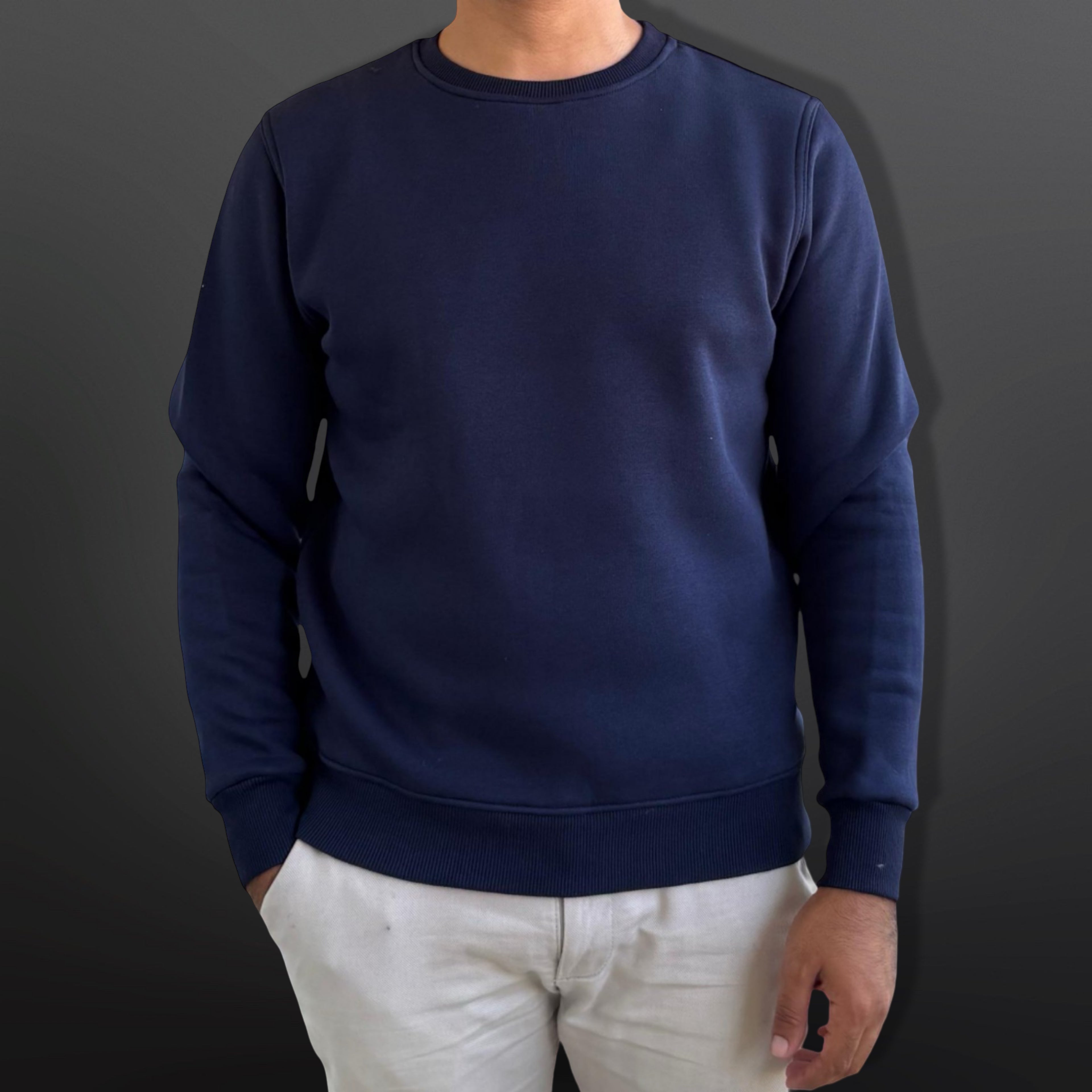 Sweatshirt Crew Neck Plain, Navy blue