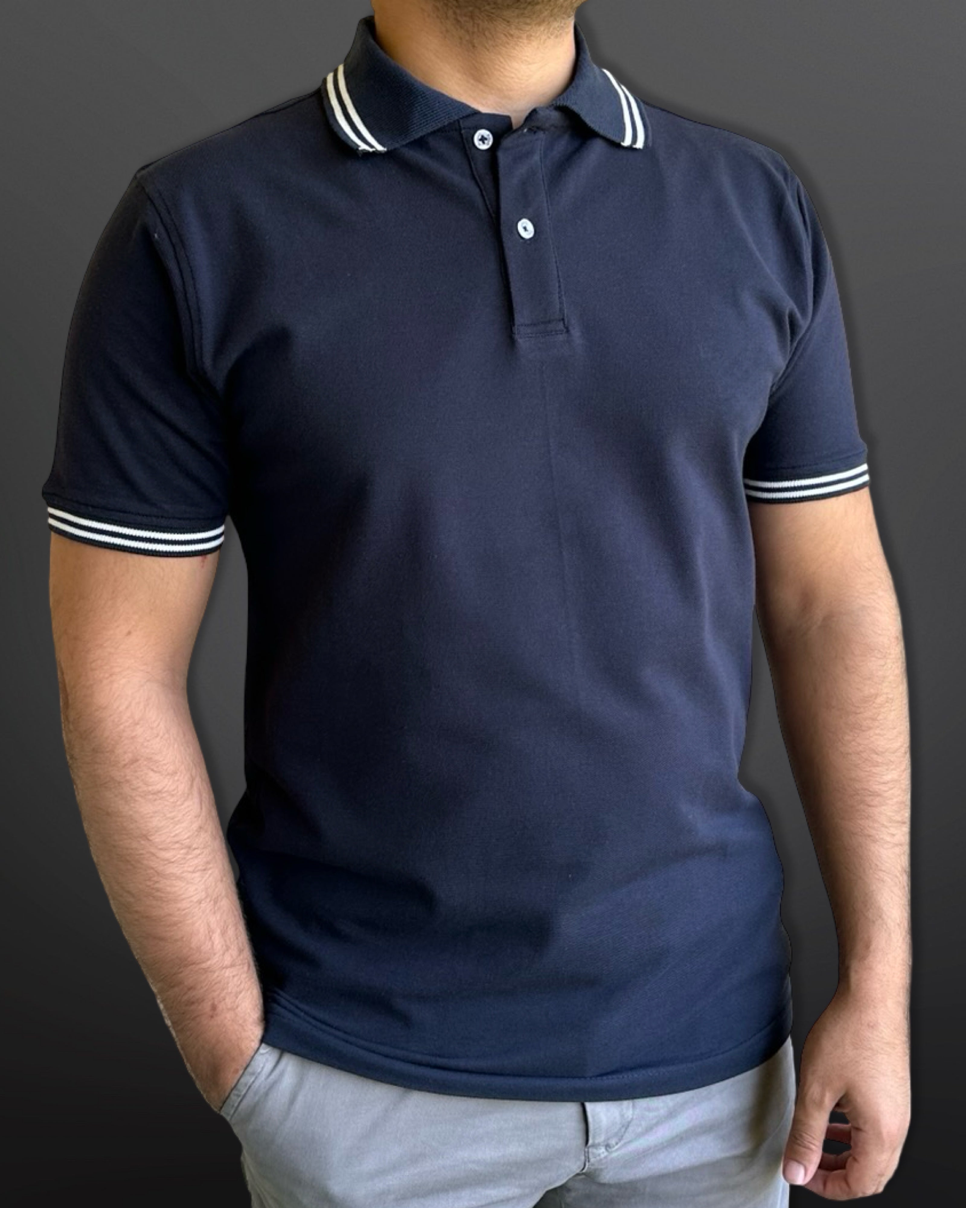 Polo T-Shirt Casual Collar for men, Navy Blue - White