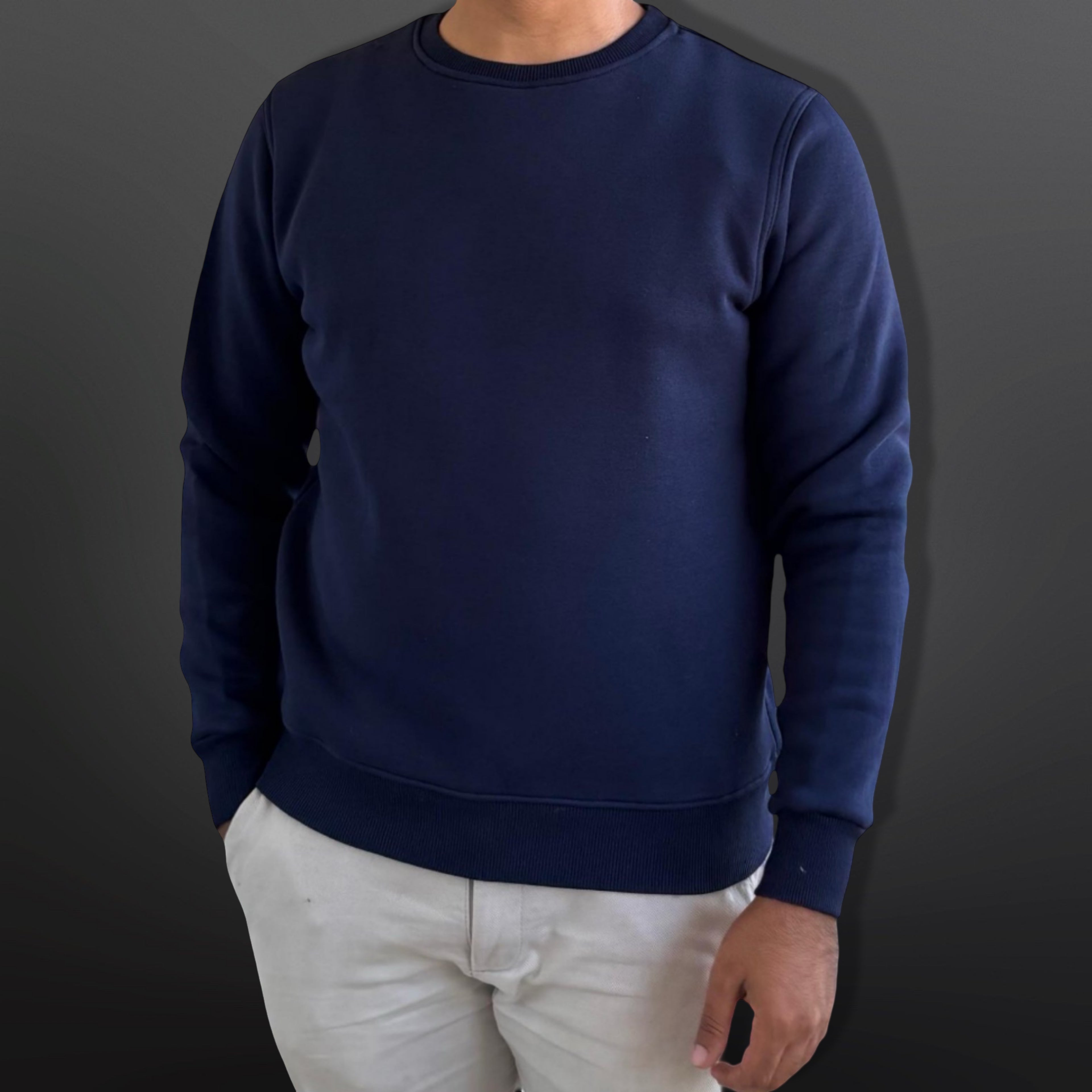 Sweatshirt Crew Neck Plain, Navy blue