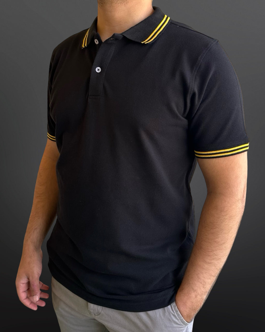 Polo T-Shirt Casual Collar for men, Black - Yellow
