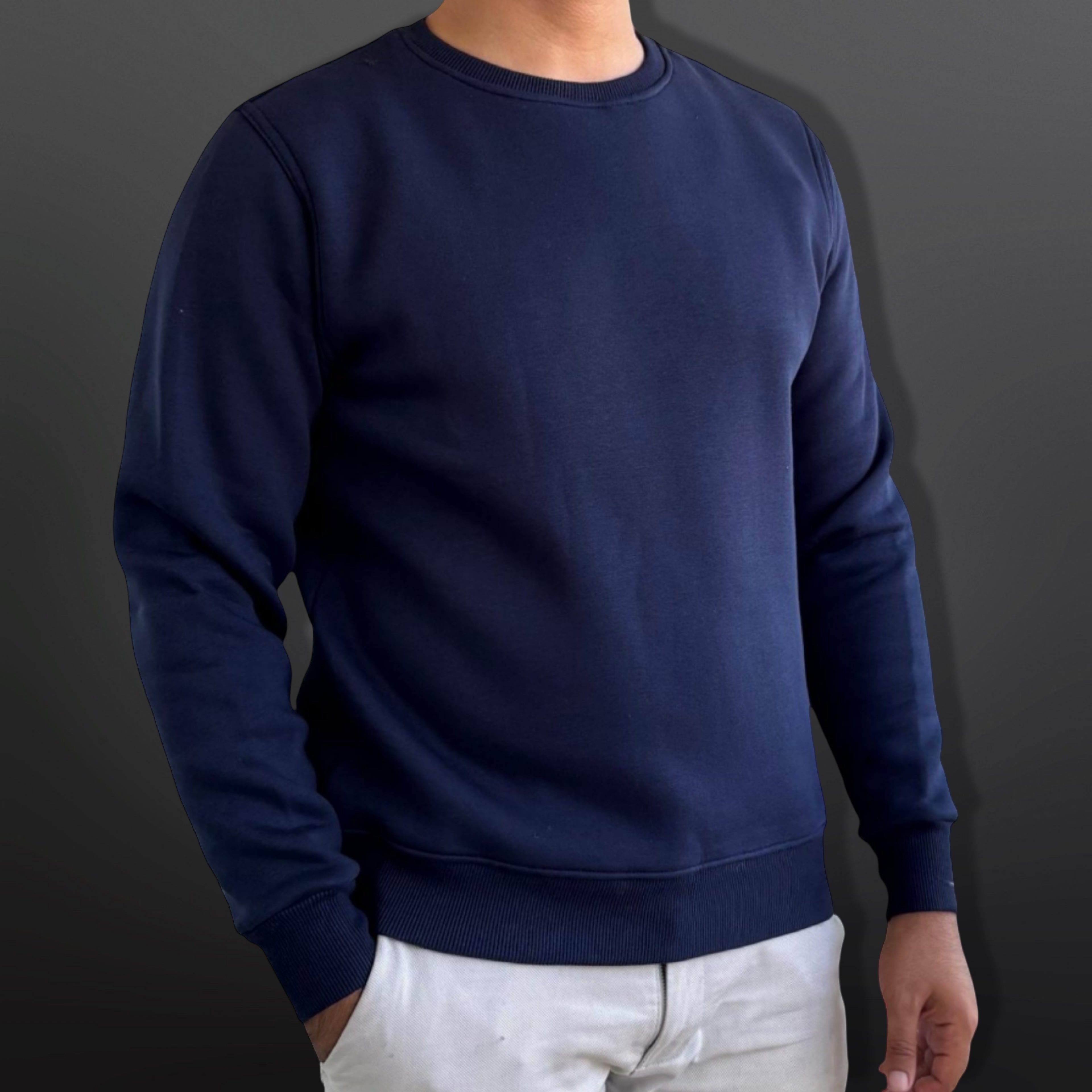 Sweatshirt Crew Neck Plain, Navy blue