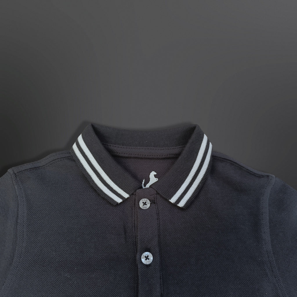 Polo Shirt Kids Casual Collar, Navy Blue - White