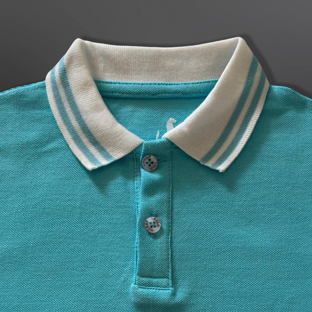 Polo Shirt Kids Casual Collar, Baby Blue - White