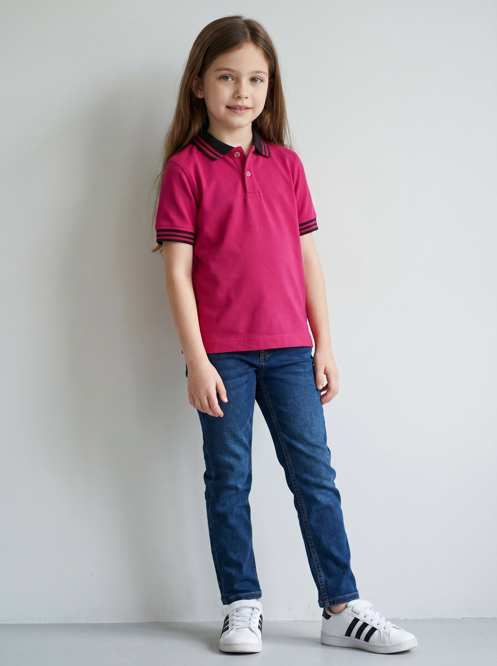 Polo Shirt Kids Casual Collar, Coral - Navy Blue