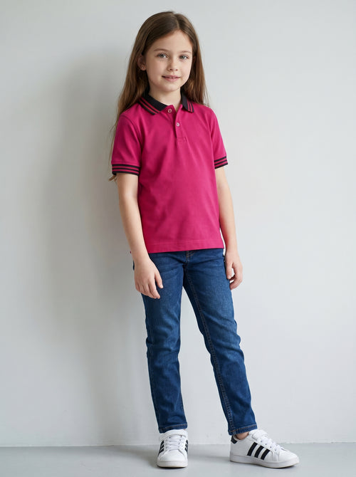 Polo Shirt Kids Casual Collar, Coral - Navy Blue
