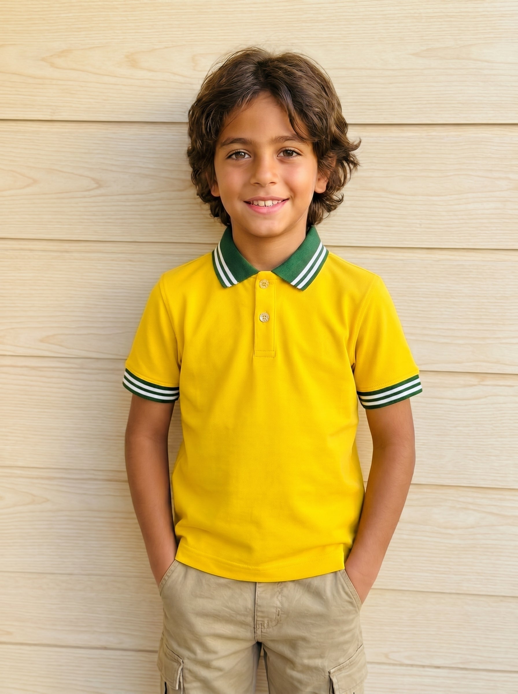 Polo Shirt Kids Casual Collar, Yellow - Green