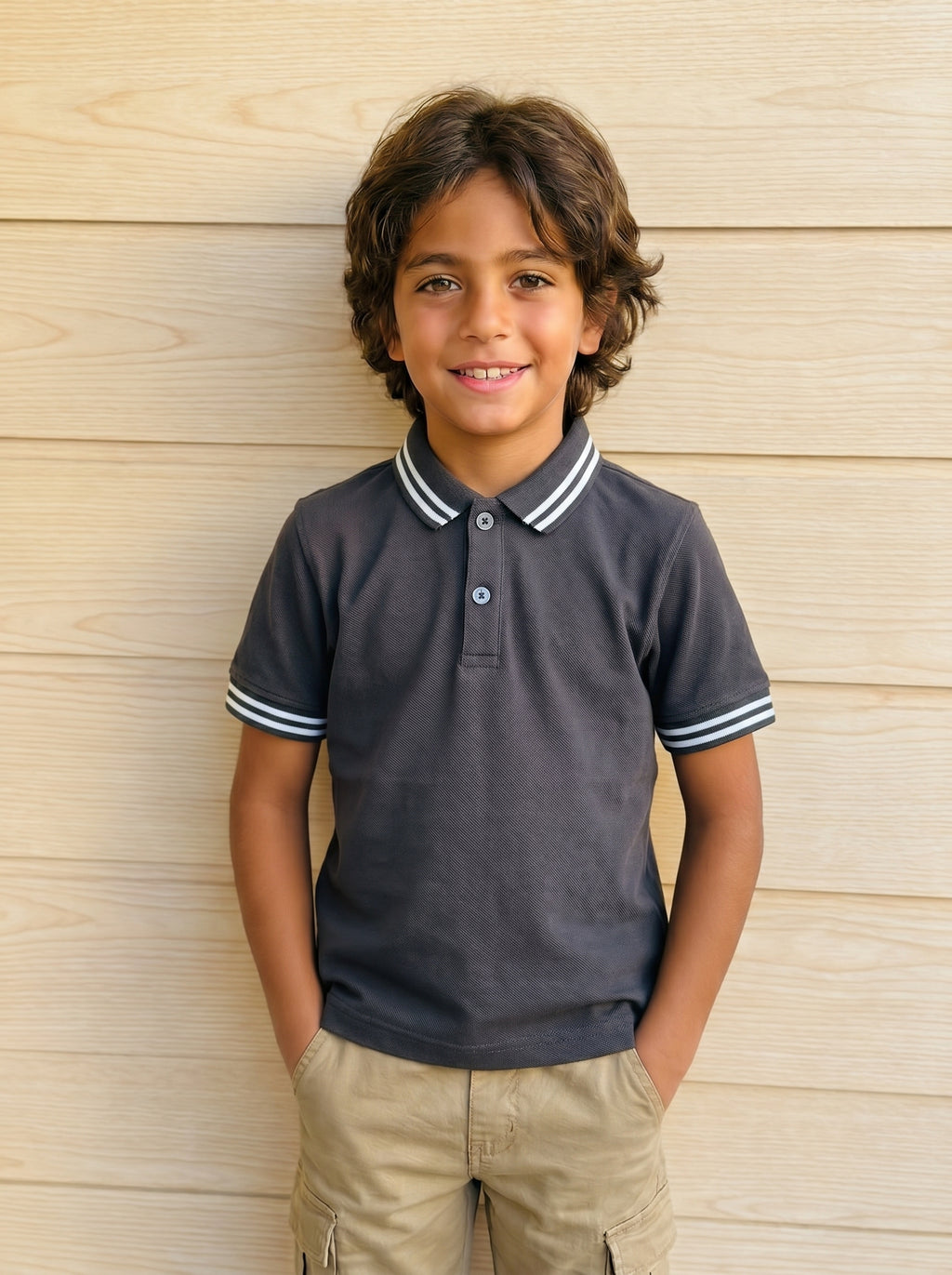 Polo Shirt Kids Casual Collar, Navy Blue - White