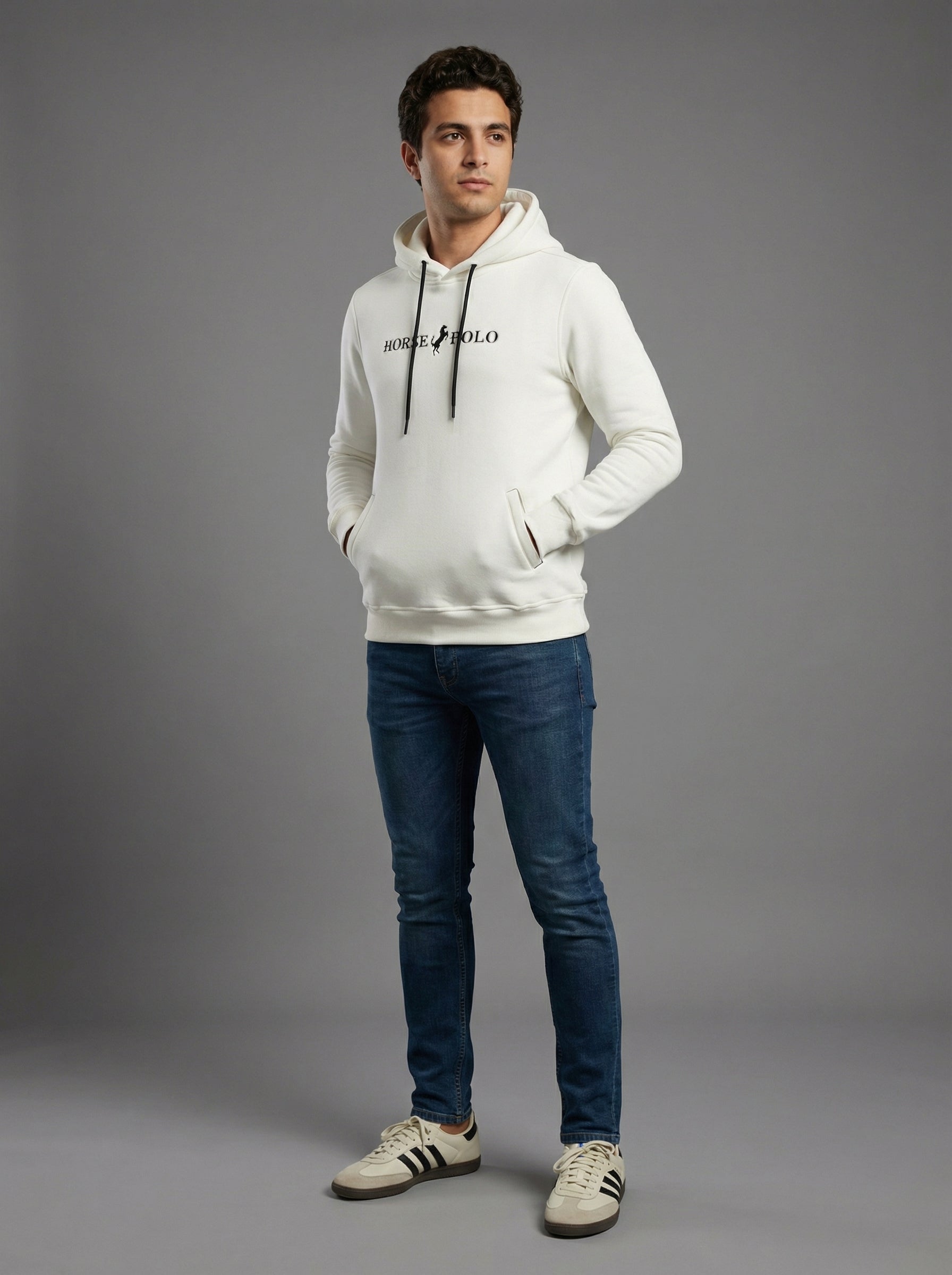 Sweatshirt Hoodie Welt Pocket, Off White