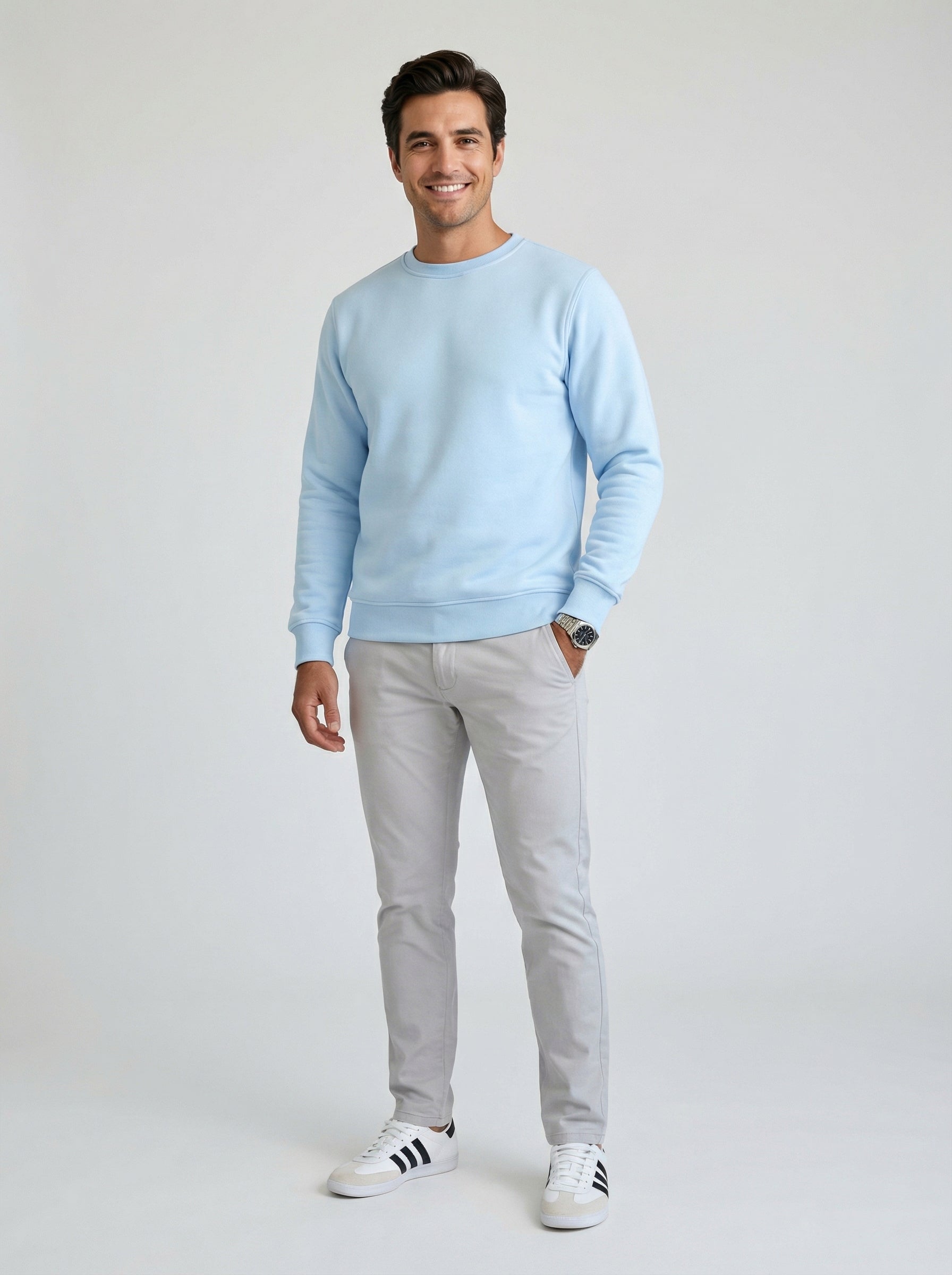Sweatshirt Crew Neck Plain, Baby Blue
