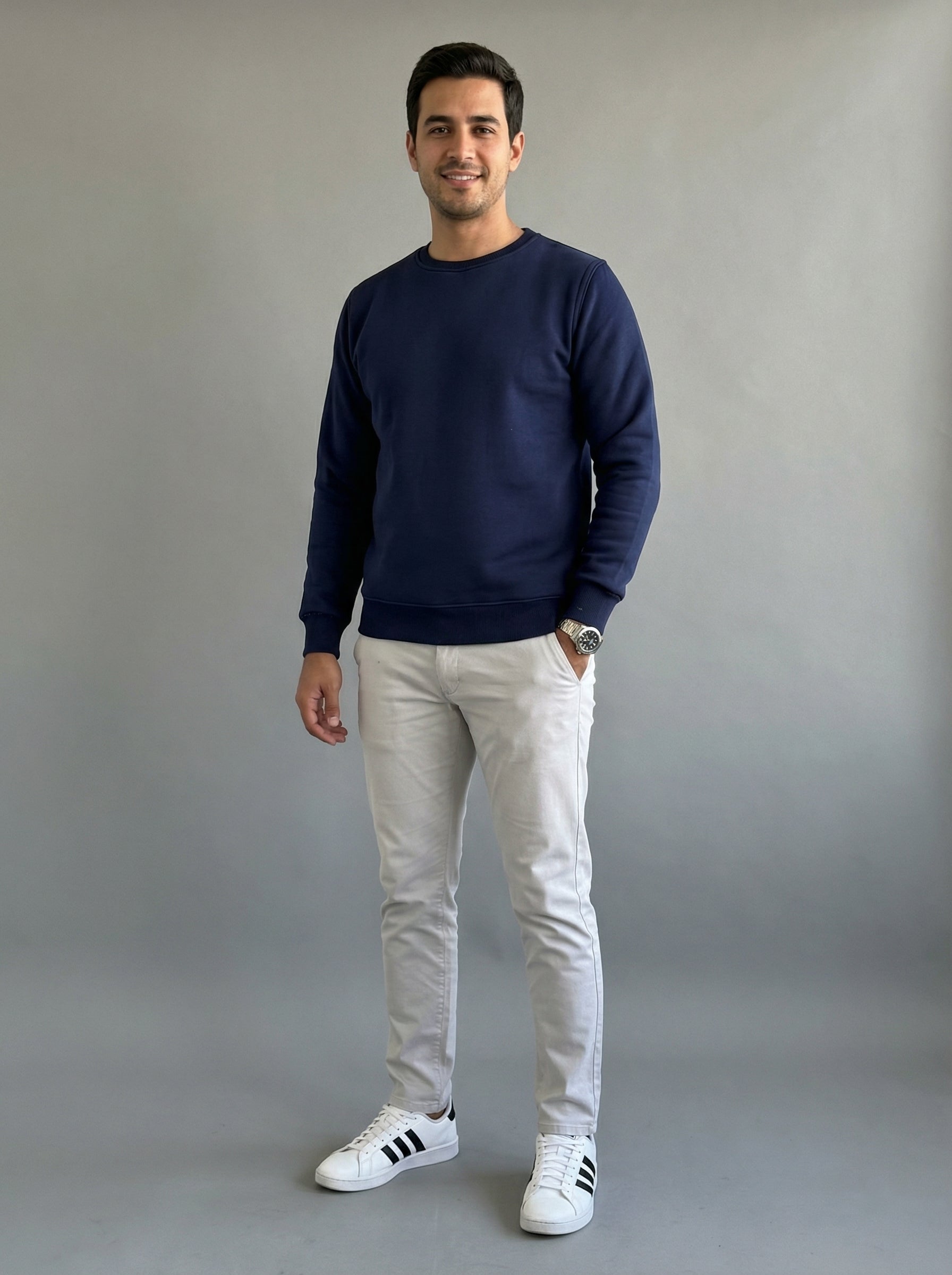 Sweatshirt Crew Neck Plain, Navy blue