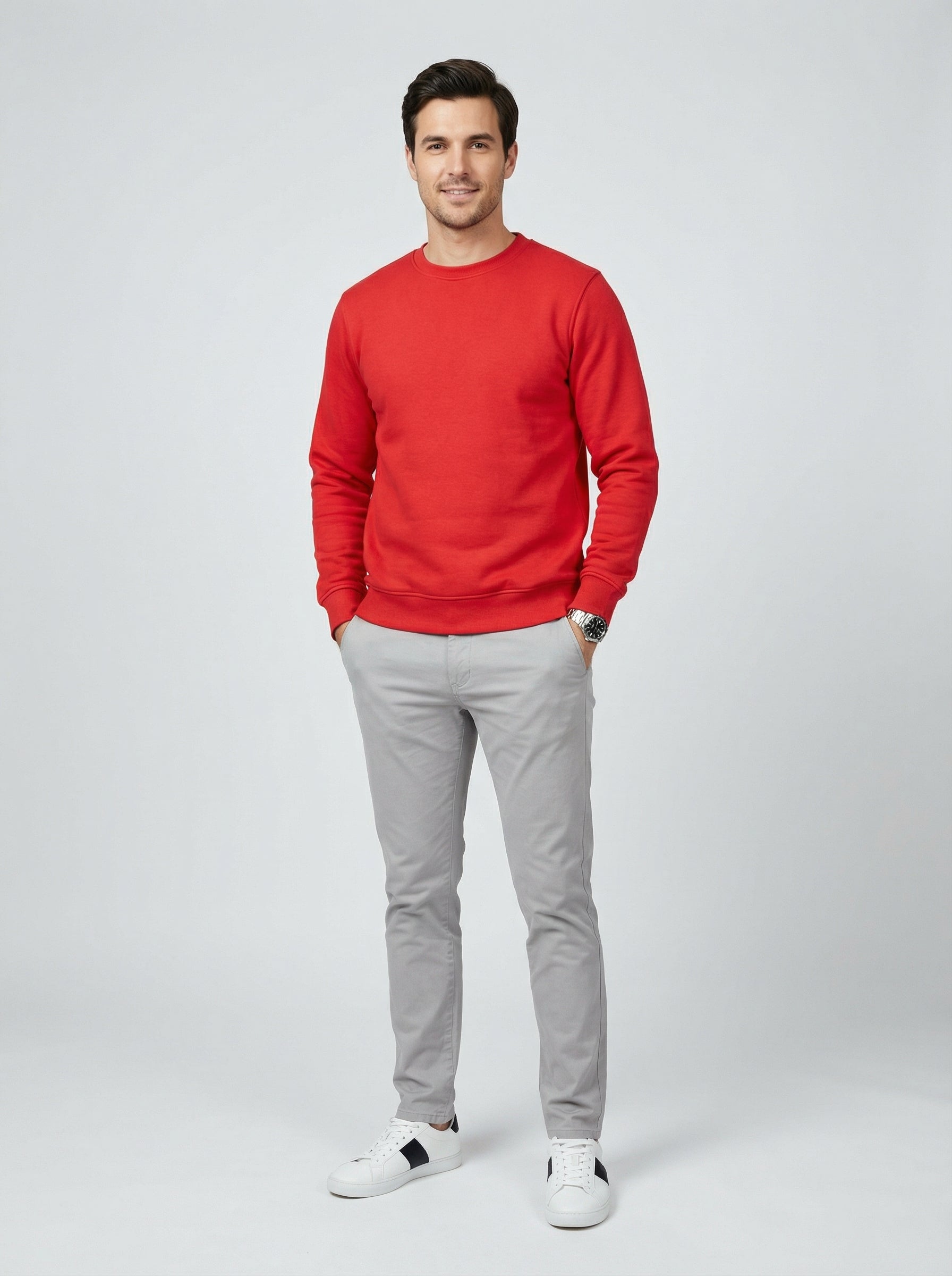 Sweatshirt Crew Neck Plain, Red
