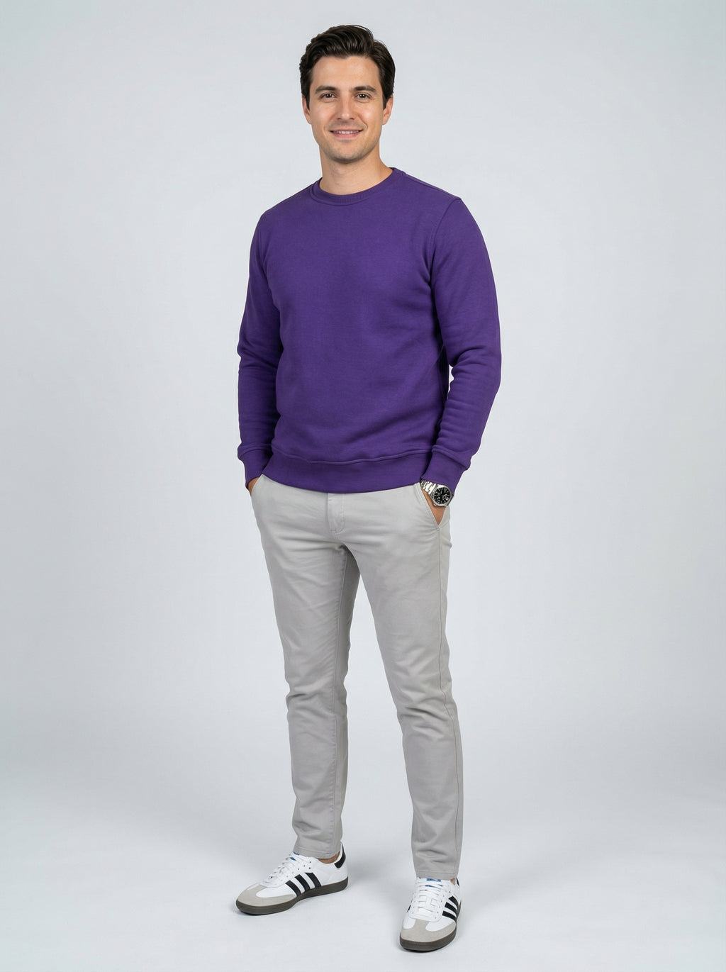 Sweatshirt Crew Neck Plain, Purple