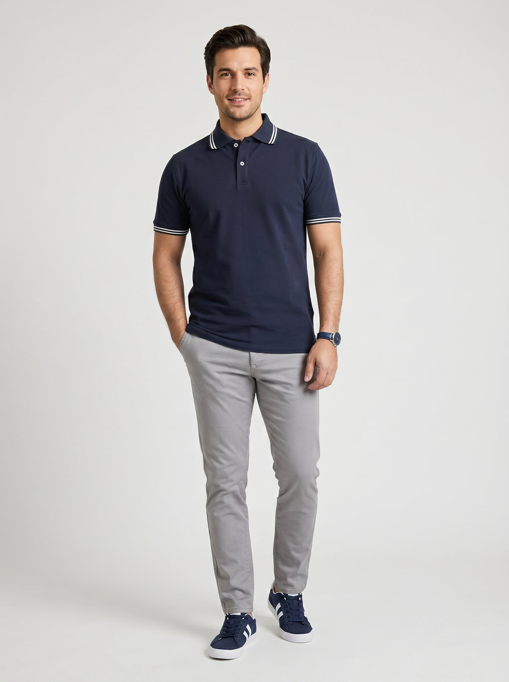 Polo T-Shirt Casual Collar for men, Navy Blue - White