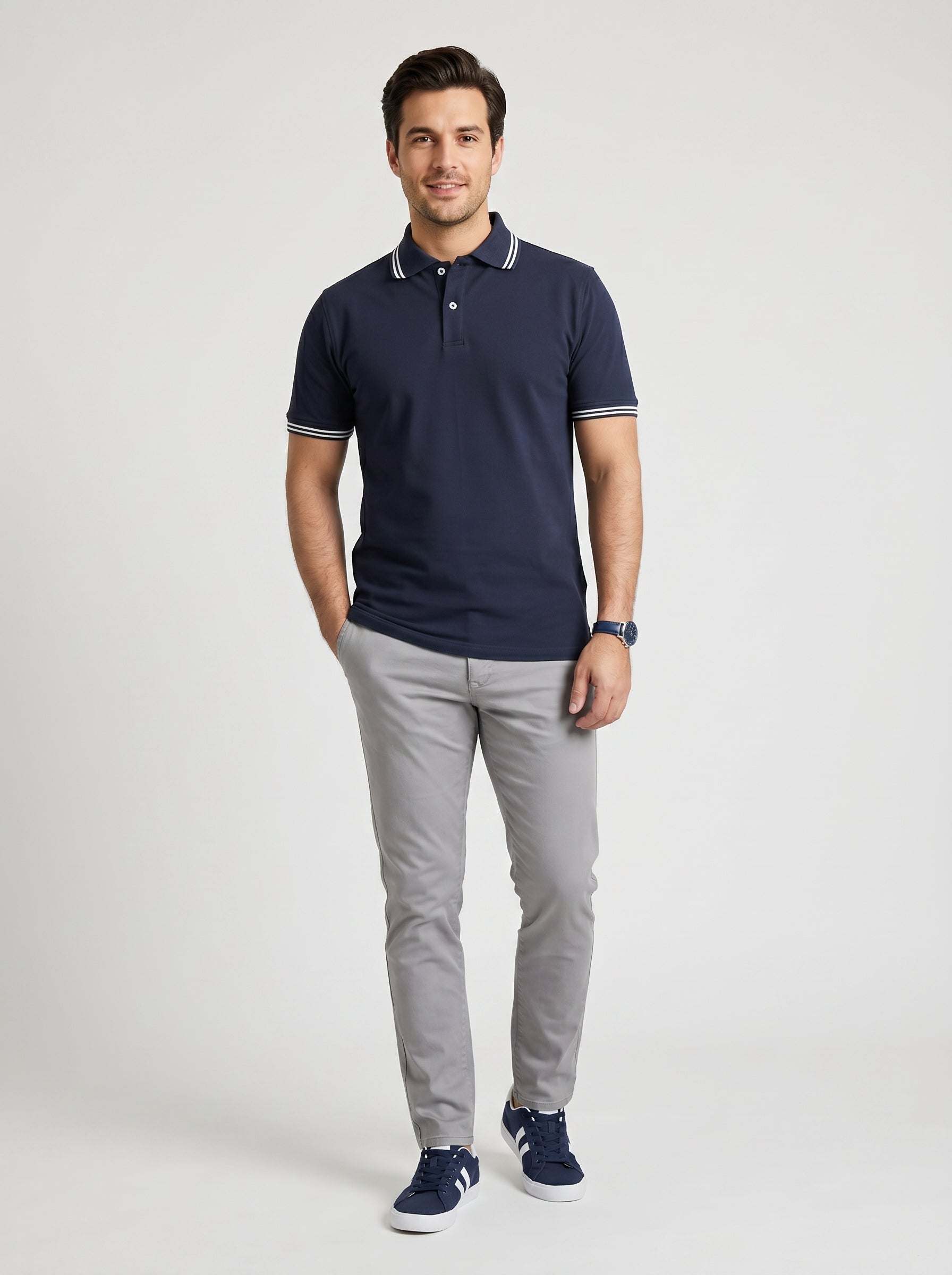 Polo T-Shirt Casual Collar for men, Navy Blue - White
