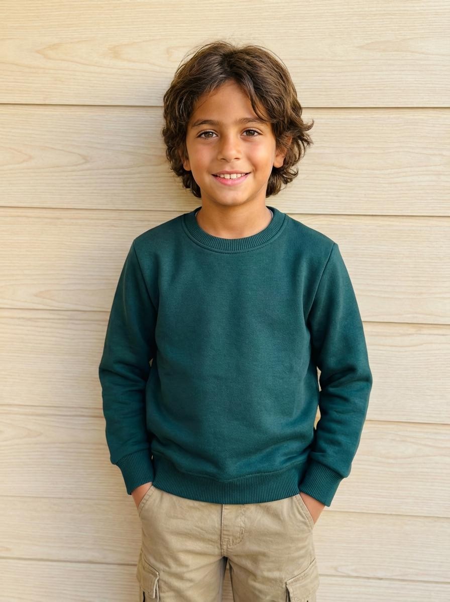 Sweatshirt round plain for Kids, Green